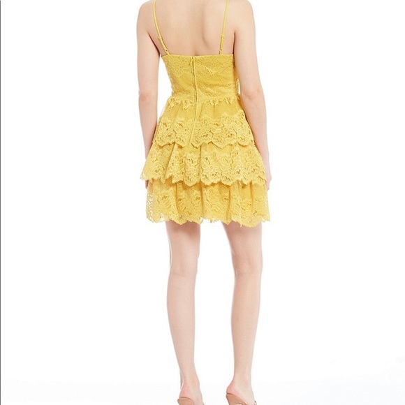 Teeze Me Yellow Lace Tiered Fit and Flare women’s Mini Dress - Picture 7 of 8